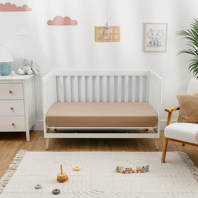 Comfy Cubs 100% Muslin Cotton Fitted Crib Sheet - Soft, Standard & Breathable Crib Sheets for Toddler Mattress - Snug Fit, Secure Elastic with Beautiful Packaging for Boys & Girls - Cedar
