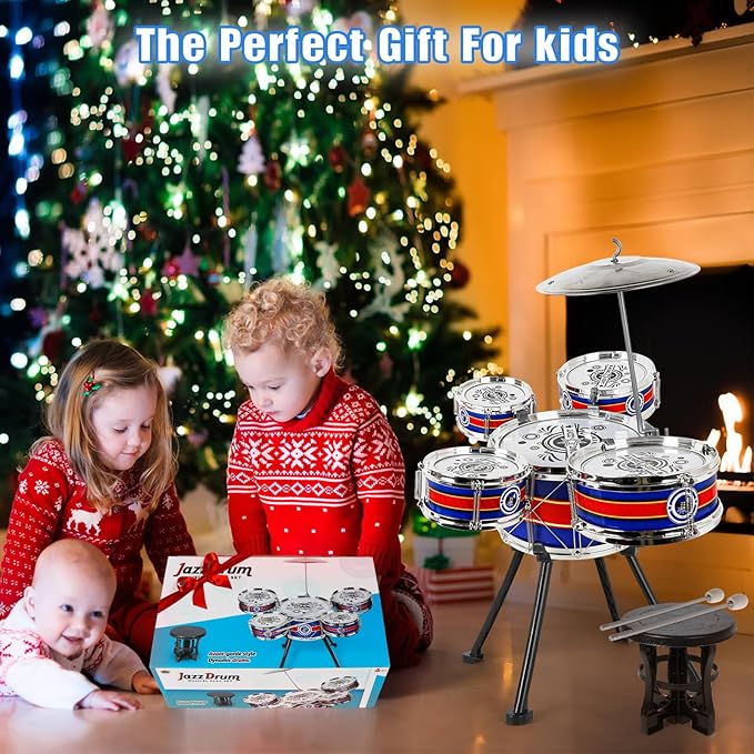 Kids Drum Set, 8 PCS Drum Set for Toddlers 1-3, Kids Jazz Drums Ages 5-7 Musical Instruments Toys for Beginner Boys Girls Gifts -Blue