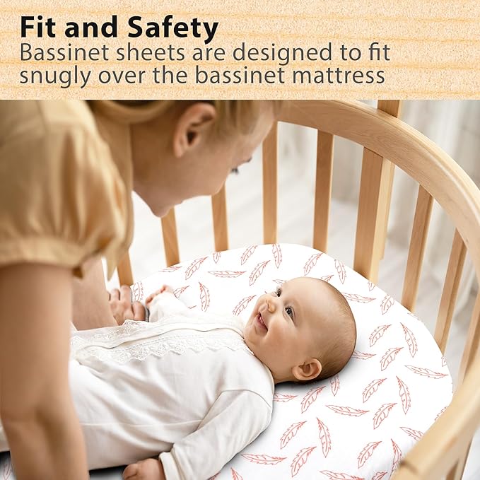 Bassinet Sheets Girl– 3-Pack Soft Fitted Bassinet Sheets, Organic Cotton, Breathable & Cozy, Fits 32x16x4 Inch Rectangle, Oval & Hourglass Mattresses