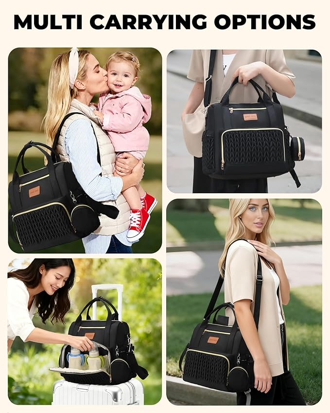 Backpack Diaper Bag,Stylish Waterproof Baby Diaper Bags with Changing Pad,Insulated Pockets,Multi-Function Travel Diaper Backpacks,Gift for New Parents,Black