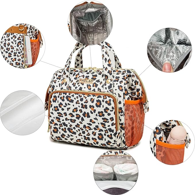 Small Diaper Backpack, Leopard Print Insulated Diaper Bag, Multiple Pockets Stroller Accessory, Comfortable Handle for Moms, Stylish Pañaleras para Bebe, Perfect Baby Carrier Bag