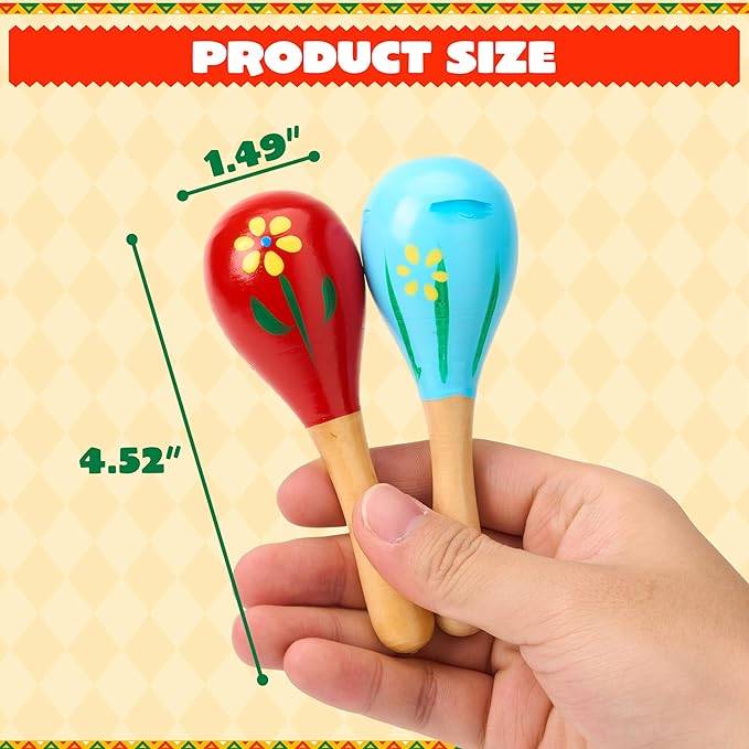 JOYIN 24 PCS Cinco De Mayo Mini Wooden Maracas for Kids, Fiesta Party Favors and Baby Maracas with Wooden Rattle Noisemakers Colorful Maracas Perfect for Cinco De Mayo Party