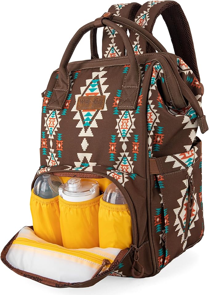Wrangler Aztec Backpack Organized Daypack Travel Baby Bag with Stroller Strap and Side Bottle Pockets WG2204-9110CF