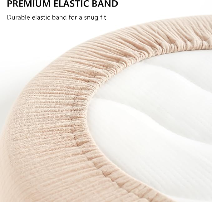 Muslin Bassinet Sheets for Babies – Soft & Breathable 100% Cotton Fitted Sheets for Oval, Rectangle, Hourglass Bassinet Mattress Pads, 2-Pack (Ivory & Pink)