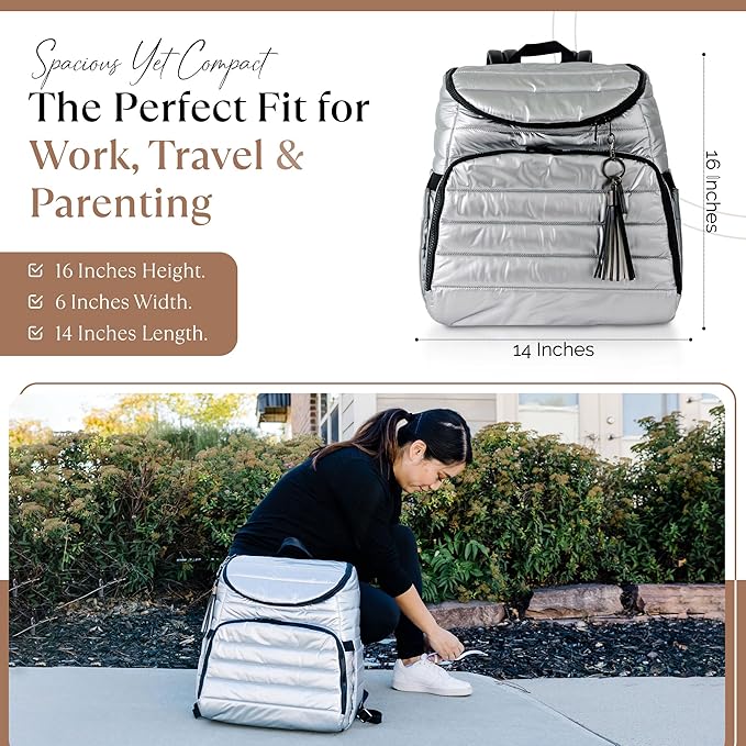 Citi Collective Gallery Diaper Bag Backpack - Casual Day-to-Day Backpack Fits 15" Laptop - Travel Bag with Multiple Compartments, Pockets, Portable Changing Pad, and Shoulder Strap-Silver