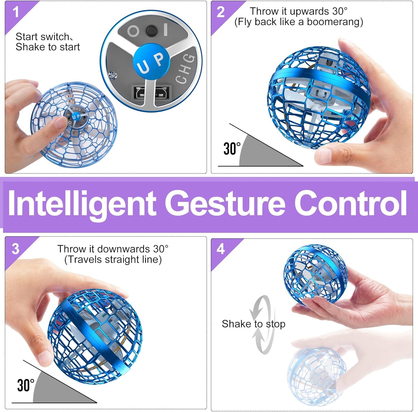 Flying Orb Ball Toys, Galaxy Ball Boomerang Ball Fidget Spinner, Cosmic Globe Toy for Indoor Outdoor, Gift for 6 7 8 9 10+ Year Old Boys Girls Teens - Blue