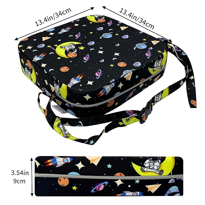 Toddler Booster Seat for Kitchen Chair, 3.5" Oxford Foam Cushion, Non-Slip Base, Adjustable Straps, Portable Dining Booster for Self-Feeding Toddlers at Home or on The Go (Black Starry Sky)
