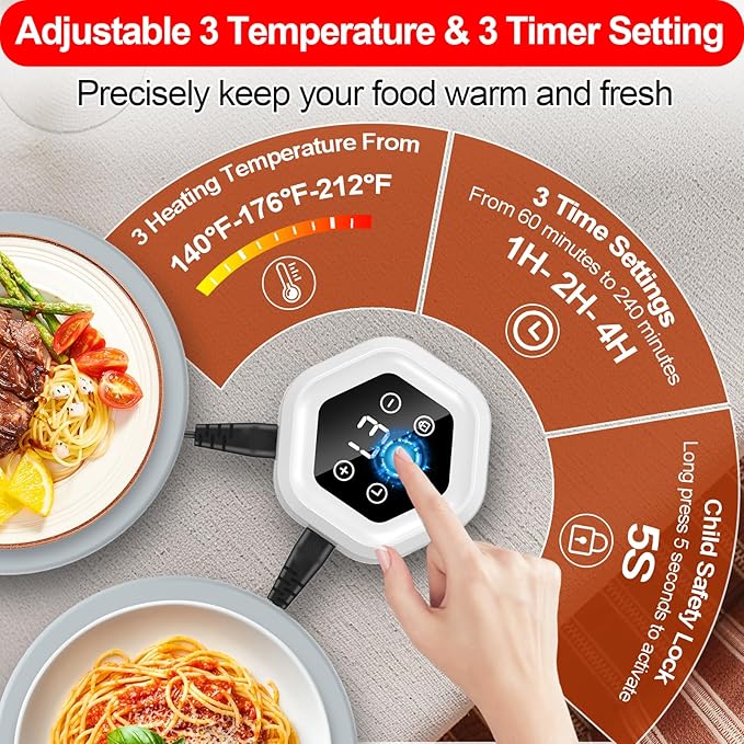 Warming Mat for Food,Upgrade 6-Pad Food Warming Mat,Fast Heating Silicone Warmer Tray with 3 Level Temperature & 3 Timer,Warmer Pad Chafing Dishes Hot Plate for Buffet Parties Gatherings Home Travel