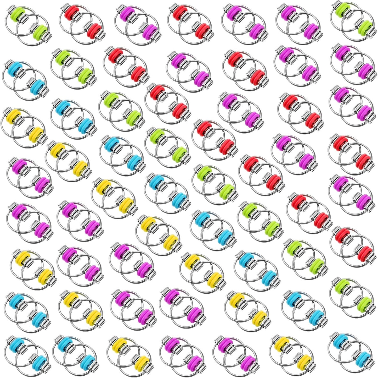 Skylety 60 Pcs Fidget Bike Chain Flippy Chain Toys for ADHD Stress Relief Finger Toys Fidget Flippy Key Chains for Adults and Teens