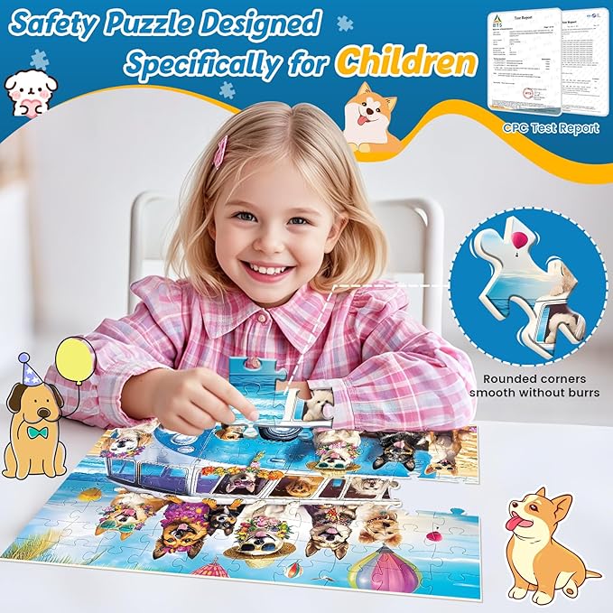 100 Piece Puzzles for Kids Ages 4-8,Kids Puzzles Ages 4-6 6-8 Jigsaw Puzzles for 4 6 8 Year Old Kid 100 Piece Puzzle for Adult Senior Dog Animals Beach Puzzle Easy Jigsaw Puzzle Games Gift