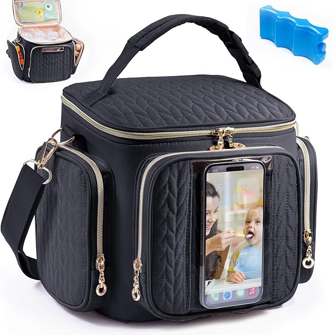 SFYBYHEART Breastmilk Cooler Travel Bag with Ice Pack for 6 Baby Bottles Up to 9 Ounce - Insulated Bottle bag for Daycare - Breastmilk Storage Bag - Baby Bottle Cooler Bag Attach to a Stroller