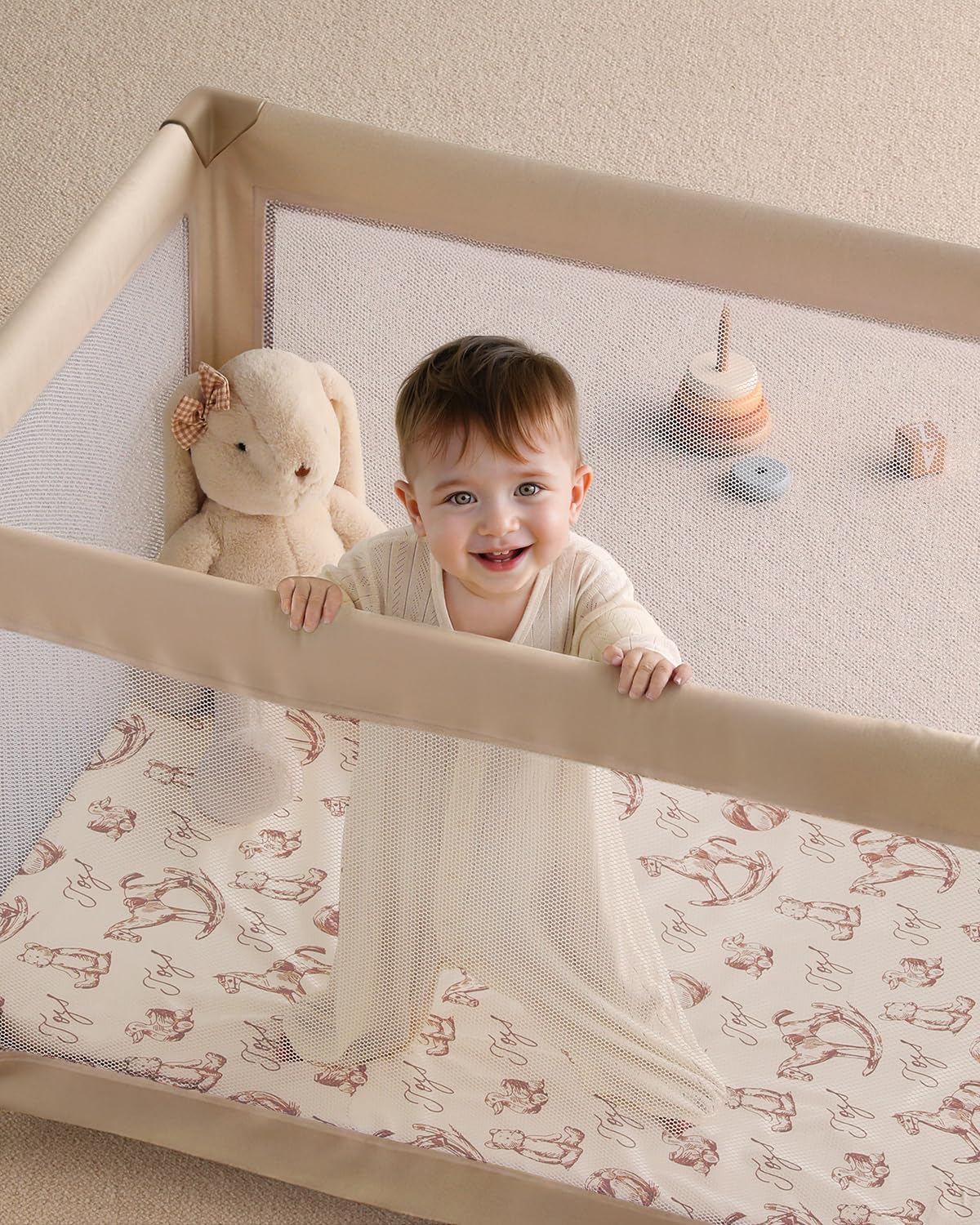 Yoofoss Baby Pack and Play Sheets 2 Pack for Boys and Girls - 38x26 Mini Crib Sheets Fitted Neutral Compatible with Graco Pack n Play Mattress,Ultra Soft Breathable Microfiber Rocking Horse