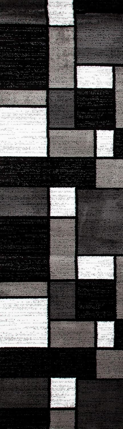 Contemporary Modern Boxes Grey Area Rug Runner 2' x 7' 2"