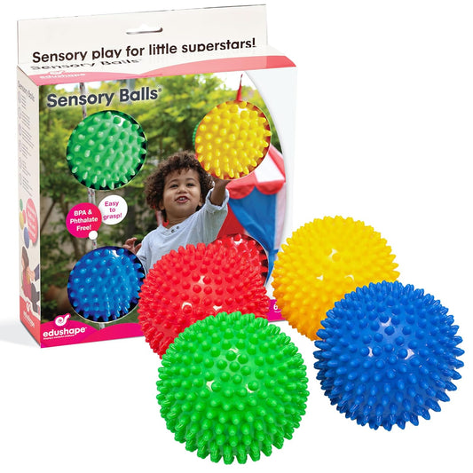 Edushape Sensory Balls for Baby - 4” Solid Color Baby Balls That Help Enhance Gross Motor Skills for Kids Aged 6 Months and Up - Pack of 4 Vibrant Colorful and Unique Textured Balls for Baby