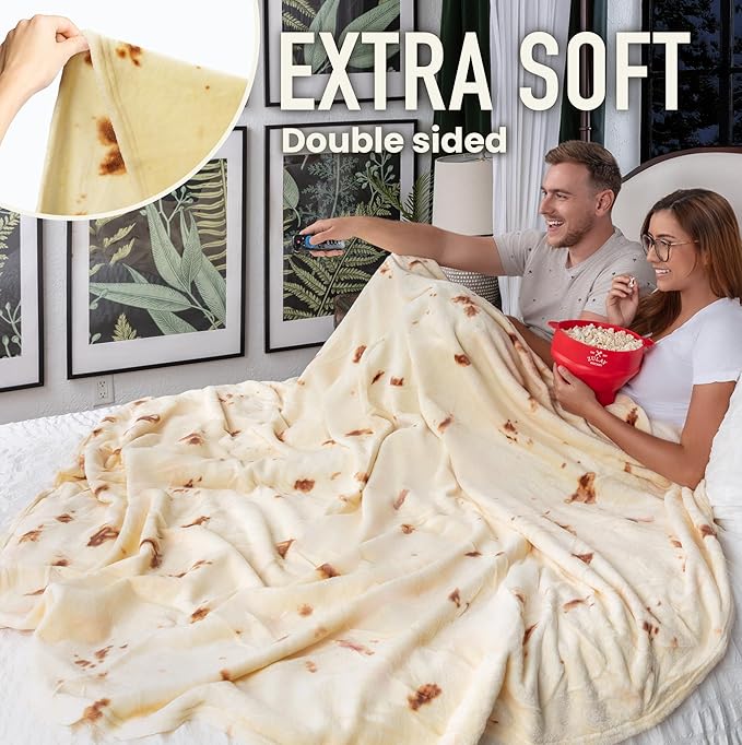 Zulay Burritos Tortilla Blanket Wrap - Double Sided Large 71 Inch Flannel Round Blanket - Premium 280 GSM - Fun White Elephant Gift for Adults