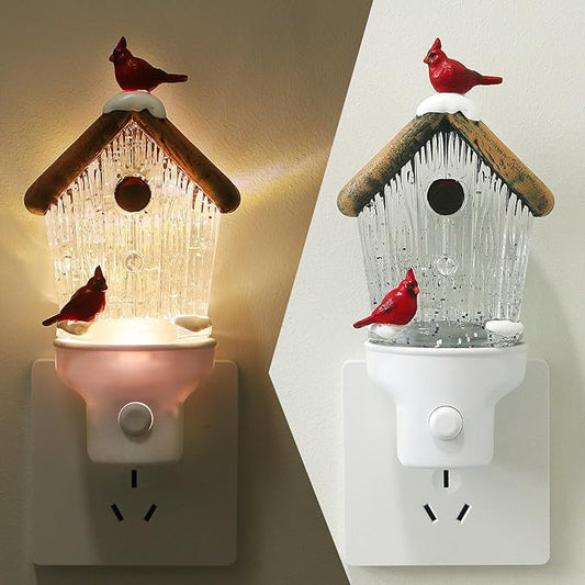 Christmas Night Light Plug into Wall Swirling Glitter USB Portable Christmas Decorative Night Light Decoration for Kids Adults Bedroom Kitchen Living Room Holiday Decor (Bird House)