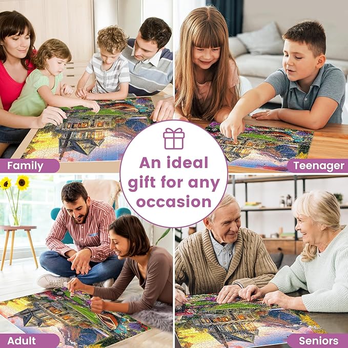 1000 Piece Puzzles for Adults, Autumn Landscape Jigsaw Puzzle, Villa and Dog Jigsaw Puzzles 1000 Pieces, Challenging Game Home Decor Birthday Party Gift Toy for Adults Kids Seniors, 28×20 in