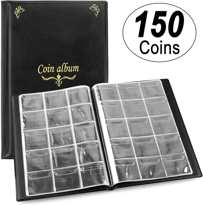 150 Pockets Coin Album, Penny Collecting Book, Souvenir Coins Collection Holder, Ideal for Pressed Pennies Passport, Hobby Coin Collector, Money Specie Display Storage Case (English, Black)
