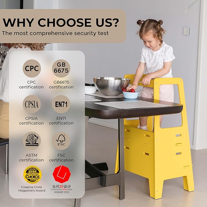 AVDAR Toddler Standing Tower Wooden Toddler Stool for Kitchen Adjustable, Winner 2023 of Contemporary Good Design, Montessori Kitchen Tools