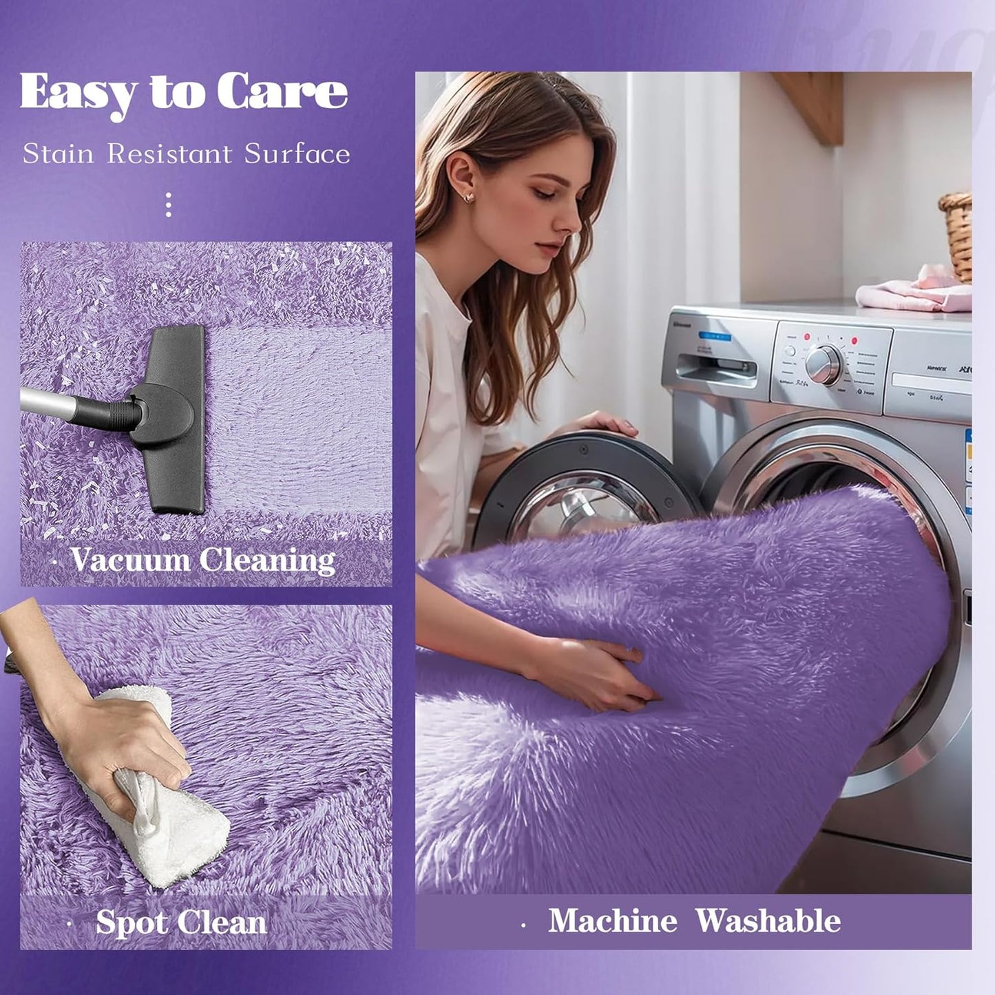 8x10 Area Rug for Living Room: Fluffy Shag Soft Washable Rugs Large Fuzzy Plush Indoor Carpet for Bedroom Nursery Playroom Kids Girls Boys Room (Purple, 8'x10')