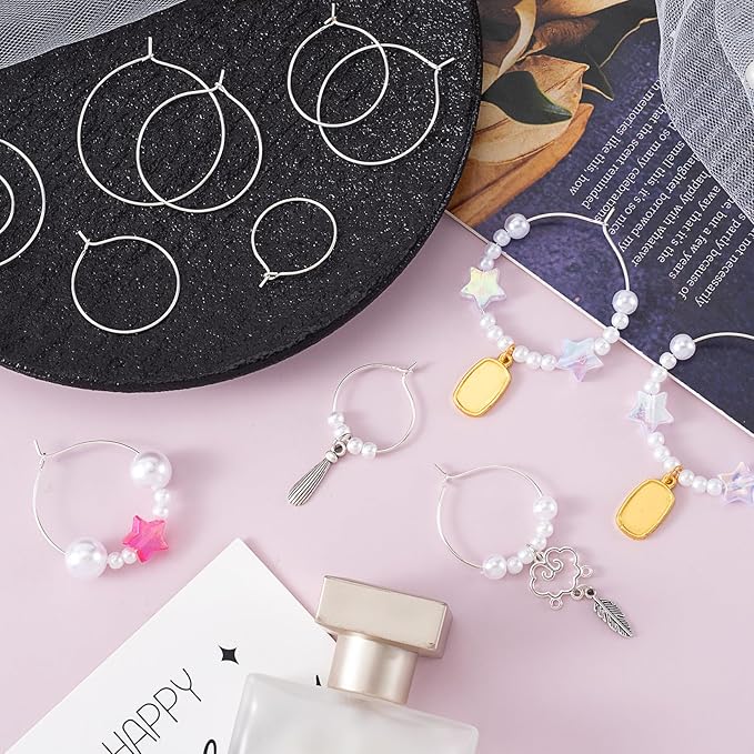 Pndeyo 120pcs Hypoallergenic Earring Beading Hoops, 20mm 25mm 30mm 35mm Round Hoop Earrings Findings, Open Earring Wire Ring Accessories for Jewelry Making- Silver