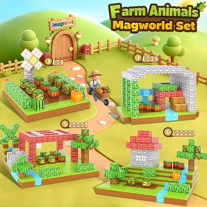 150PCS Magnetic Blocks - Build Mine Magnet World Farm Edition, Magnetic Kids Games for Boys & Girls Age 3-5 4-8 6-8, STEM Sensory Construction Classroom Must Haves Building Toys for Toddlers