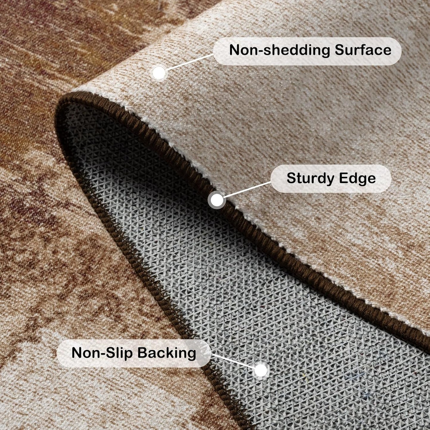 Kelarea Living Room Rug, 4x6 Rug Modern Abstract Washable Rugs Brown Foldable Faux Wool Vintage Carpets, Non Slip Rug for Bedroom, Dining Room, College Dorm, Kids Playroom, Home Office