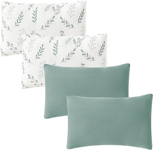 JELLYMONI 4 Pack Muslin Toddler Pillowcase for 13x18 Pillow, 100% Cotton Baby Pillow Case Cover for Bed, Toddler Cot and Travel, Soft & Breathable Baby Kids Envelope Pillowcase, No Pillow