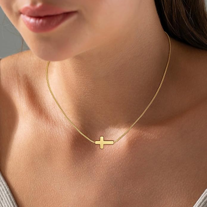Cross Necklace for Women Trendy - Dainty 18K Real Gold Plated Minimalist Cross Necklace Non Tarnish Waterproof Trendy Cute Simple Small Necklaces Easter Christian Religious Faith Jewelry Gifts