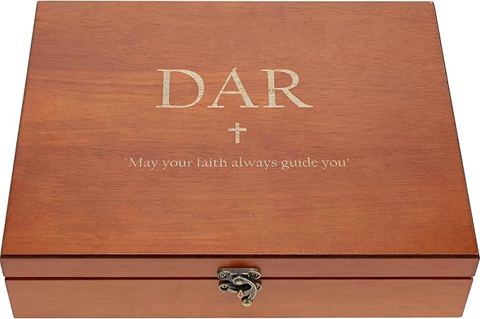WE Games Wooden Memory Box for Keepsakes – Vintage Decorative Storage Box with Lid - Light Cherry Finish with Engraving