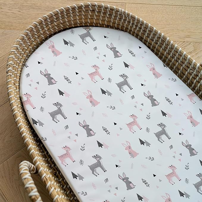 Stretch Fitted Bassinet Sheet Set BROLEX 2 Pack Cradle Sheets for Bassinet Pad/Mattress,Unisex Boys Girls,Ultra Soft,Squirrel Deer