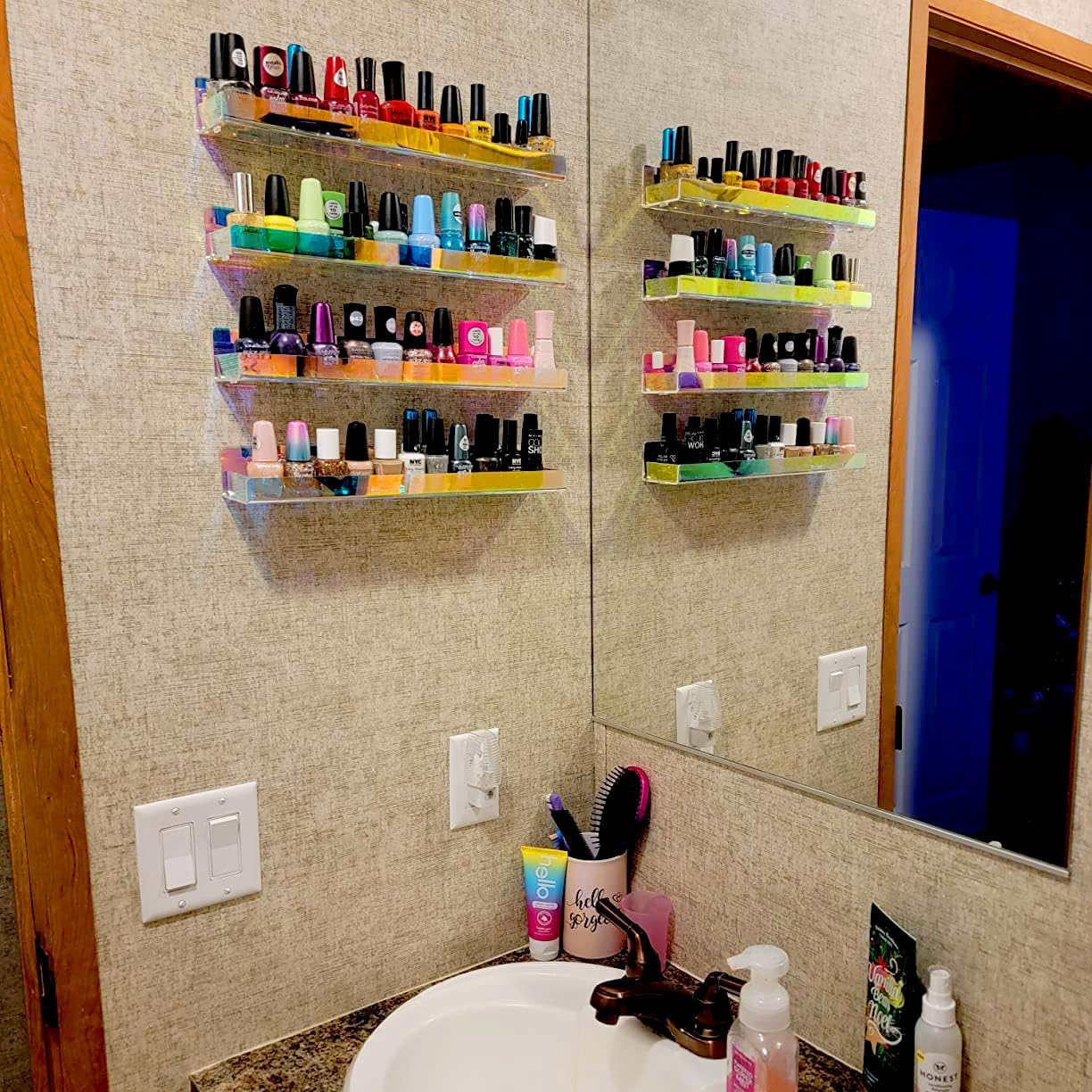 4 Pack 15 Inch Iridescent Acrylic Shelves, Clear Rainbow Floating Shelves for Wall, Modern Sunglasses Essential Oil Picture Ledge Display Toy Storage Wall Shelf