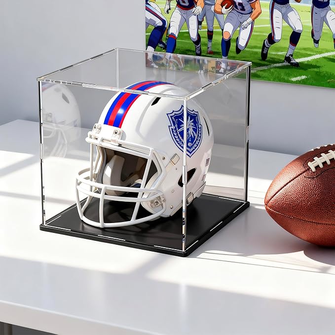 12 Inch Clear Acrylic Display Case, Cube Acrylic Box for Collectibles Showcase, Plexiglass Case with Matt Black Stand for Toys, Arts and Figures