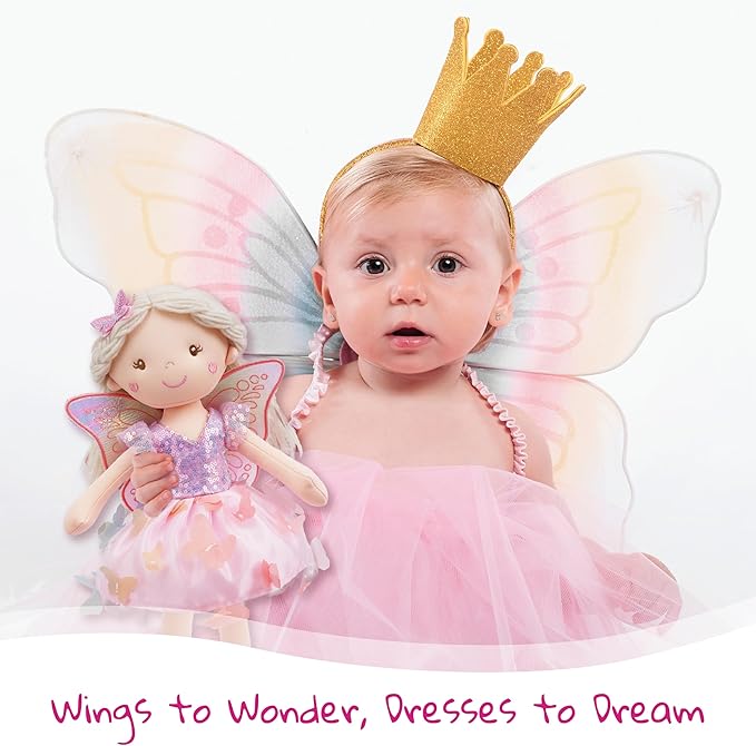 June Garden 15" Celestia The Rainbow Whisper Fairy Doll – Soft Plush Fairy Toy with Multicolor Butterfly Skirt – Enchanted Garden Collection