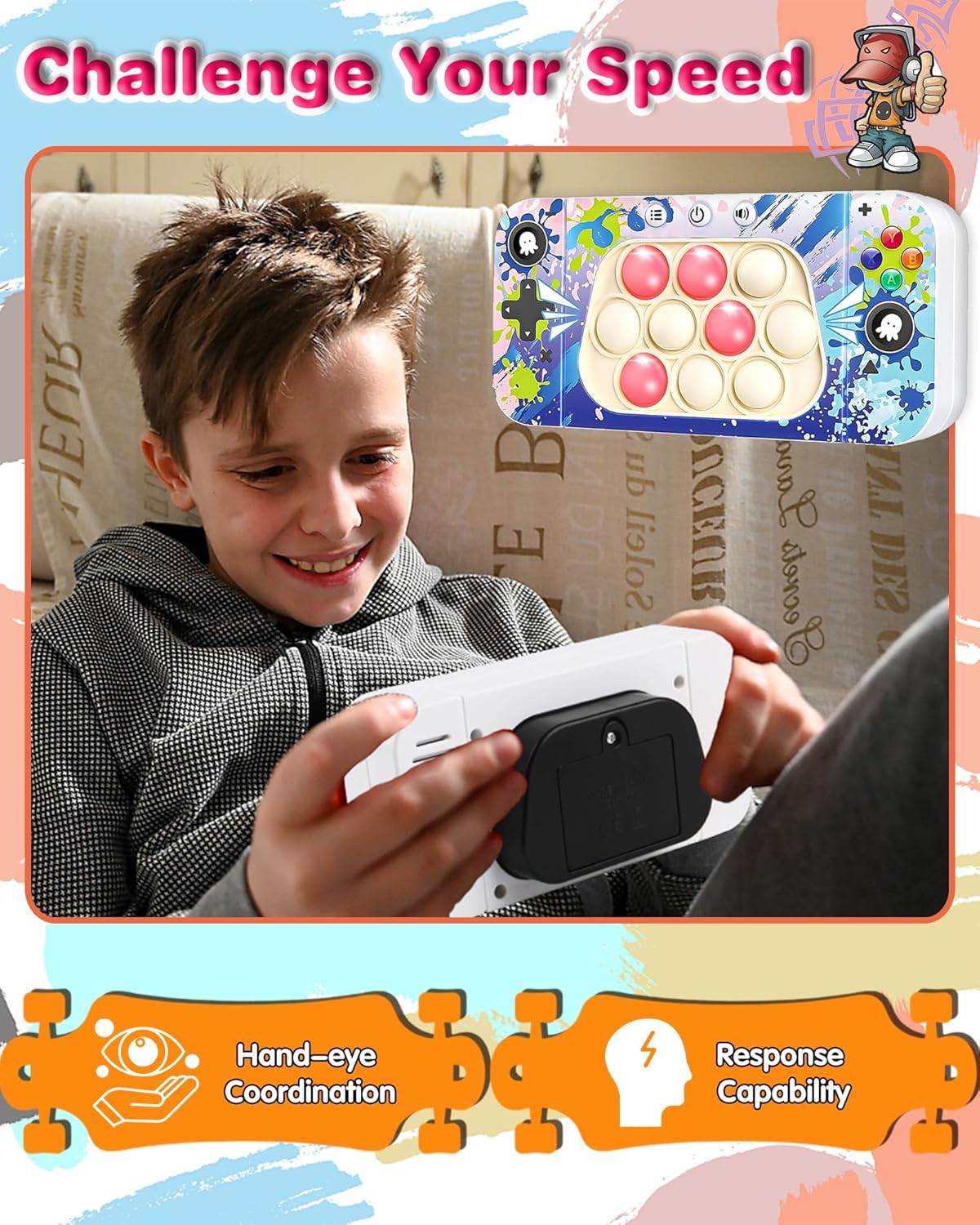 Fast Push Game Fidget Toys for Kids Adults, Quick Push Game, Handheld Sensory Fidget Popper Game Console Toys for Kids 6-12, Birthday Gifts for Boys, Girls, Teen (Camouflage)