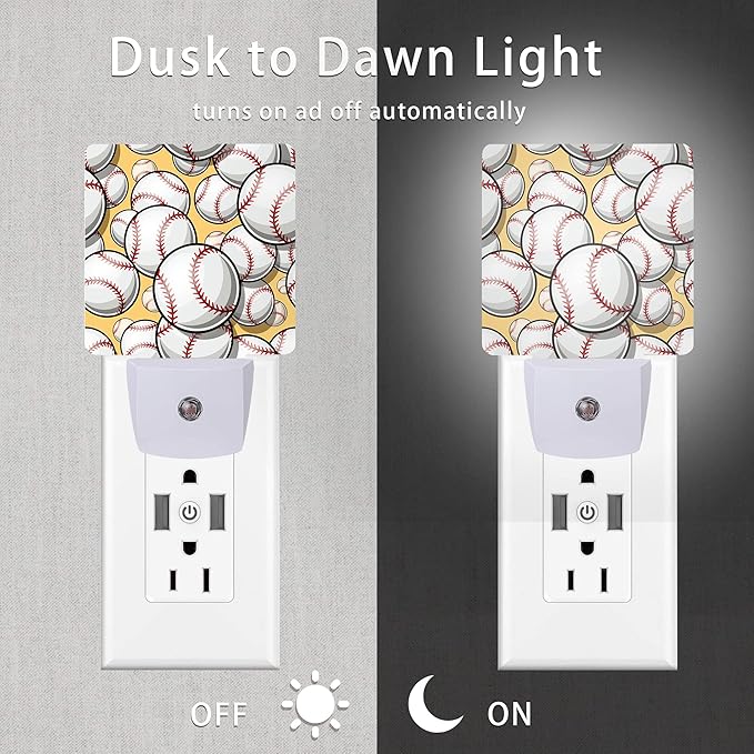 Ball Night Light,Baseball Softball Plug-in Night Lights with Dusk-to-Dawn Sensor for Bedroom, Bathroom and Living Room 0.5W Sleep Friendly Ideal for Women/Girls/Boys Gift