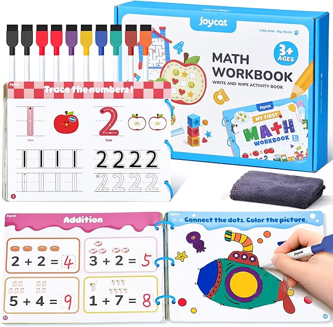JoyCat Math Game Book - Preschool Learning Activity for Kids Ages 3-5, Number Tracing Workbooks, Math Learning Tools, Travel Cars Activities, Educational Gift Toys for Girls and Boys Ages 4-8