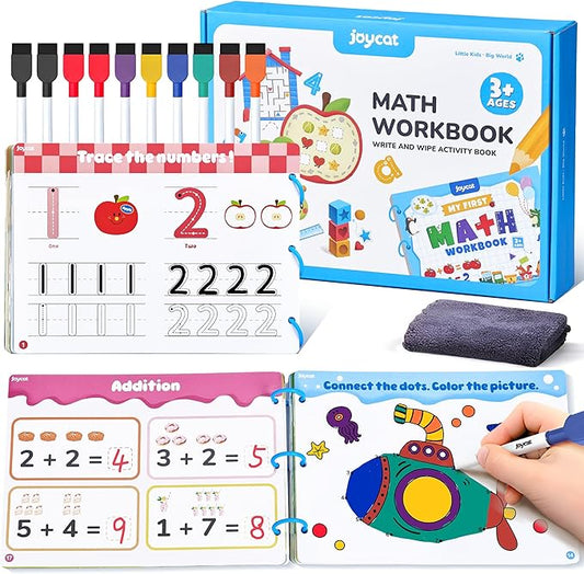 JoyCat Math Game Book - Preschool Learning Activity for Kids Ages 3-5, Number Tracing Workbooks, Math Learning Tools, Travel Cars Activities, Educational Gift Toys for Girls and Boys Ages 4-8