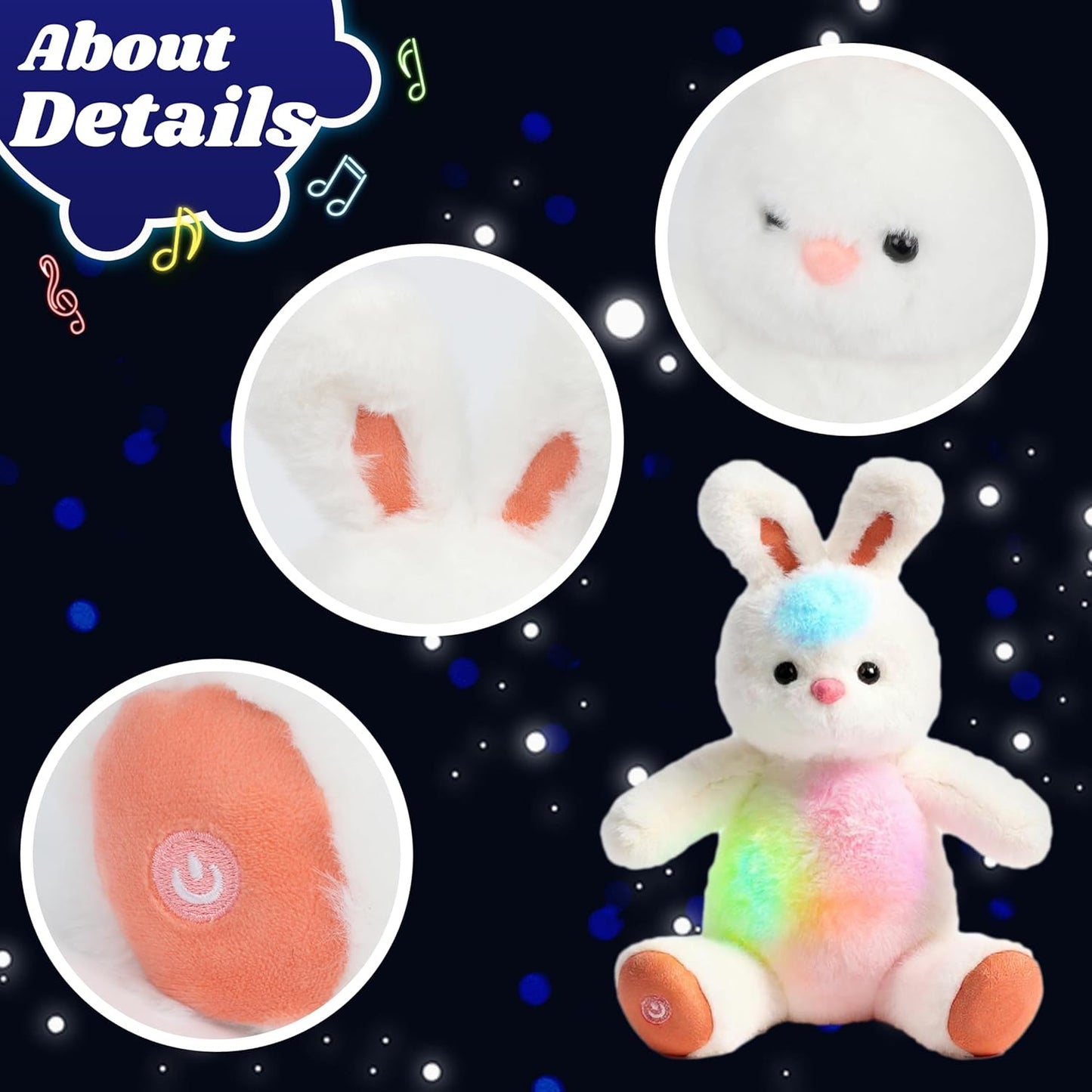 Cuteoy Musical Plush Bunny Stuffed Animal Glowing LED Light-up Nightlight Toys Singing Lullabies Birthday Christmas Plushies Rabbit Gifts for Kids Boys Girls,13"