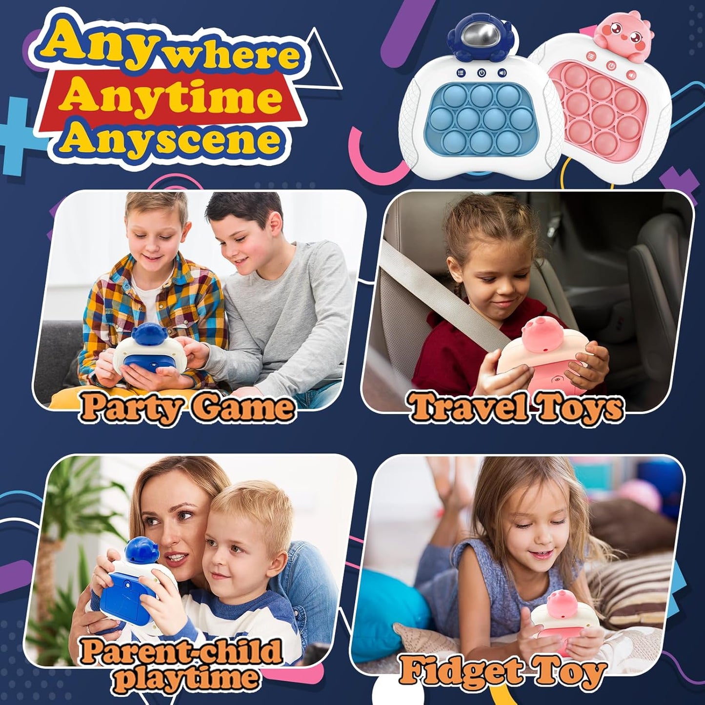 DInosaur Fast Push Game, Pop Bubble Fidget Toy Quick Push Light Up Popping Game Toys for Ages 4-12, Birthday Gifts for Boys, Girls & Teens