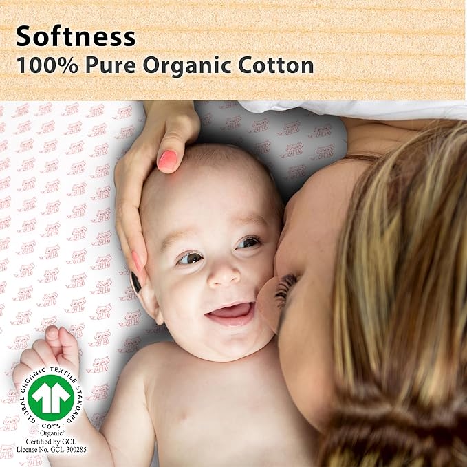 Bassinet Sheets Girl– 3-Pack Soft Fitted Bassinet Sheets, Organic Cotton, Breathable & Cozy, Fits 32x16x4 Inch Rectangle, Oval & Hourglass Mattresses