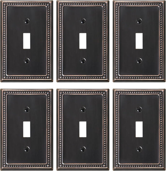 6-Pack Single Toggle Light Switch Cover Plate, Pearls Decorative Switch Plate Covers, Aged Bronze 1 Gang Metal Wall Plate, Corrosion Resistant