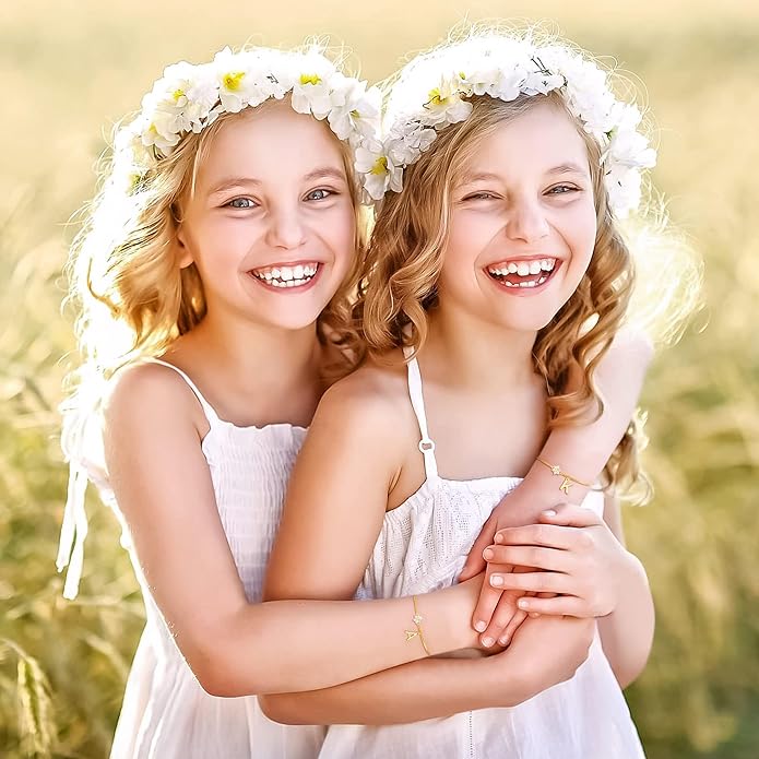 C-leen Gold Initial Bracelets for Women Girls - 18K Gold Plated Flower CZ Initial Bracelet Teen Girl Gifts Trendy Stuff Dainty Gold Bracelets for Women Girls Trendy Jewelry Gifts