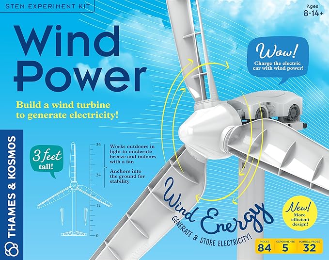 Thames & Kosmos Wind Power V5.0 STEM Experiment Kit, Build a 3ft-Tall Model Wind Turbine & Explore Clean, Renewable Energy, Optimized for Use Outdoors & Indoors, Experiments & Discovery for Ages 8+