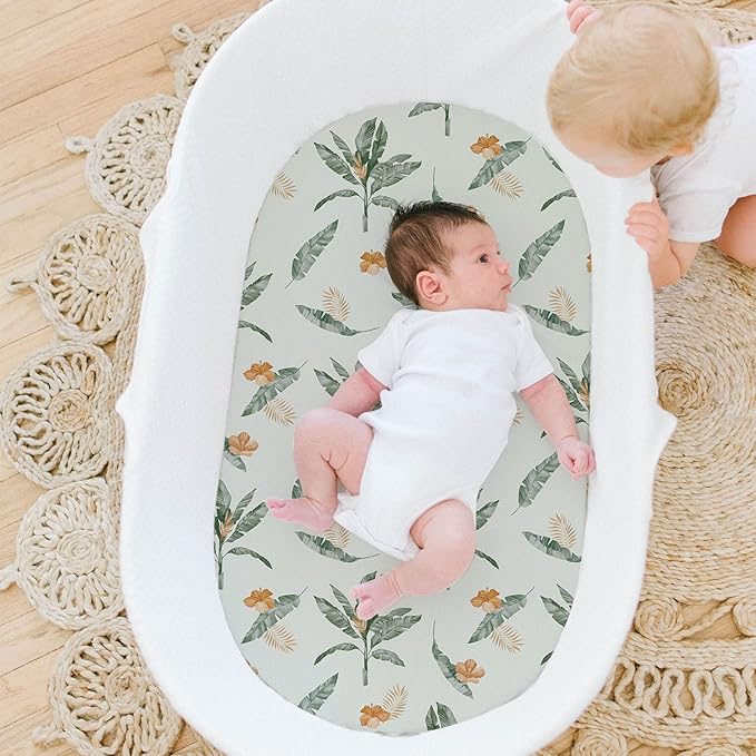 Stretch Fitted Bassinet Sheet Set BROLEX 2 Pack Cradle Sheets for Bassinet Pad/Mattress,Unisex Boys Girls,Ultra Soft,Giraffe Leaf