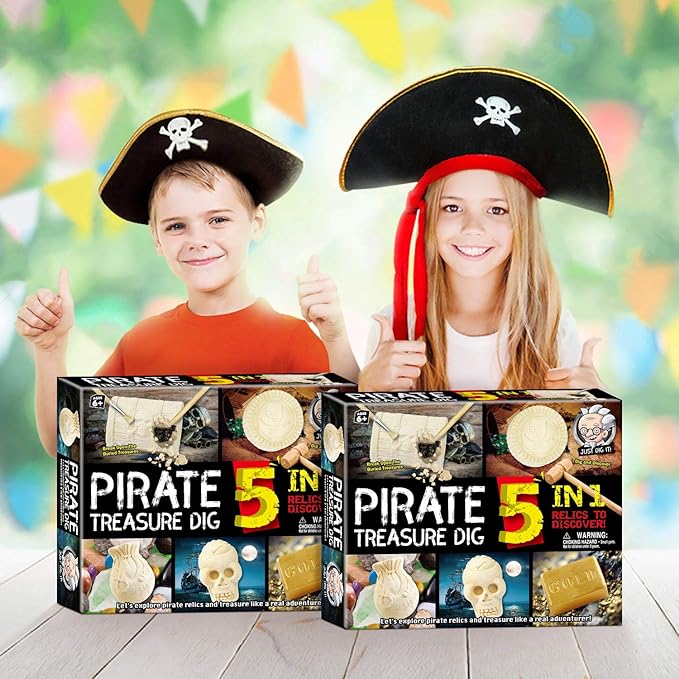 XXTOYS Pirate Treasures Dig Kit Break Into 5 Bricks Treasure Excavation Kits Pirate Toys Gems Dig Kits Interactive Excavating Toys Great Birthday Gift Party Supplies Archeology Educational STEM Kits