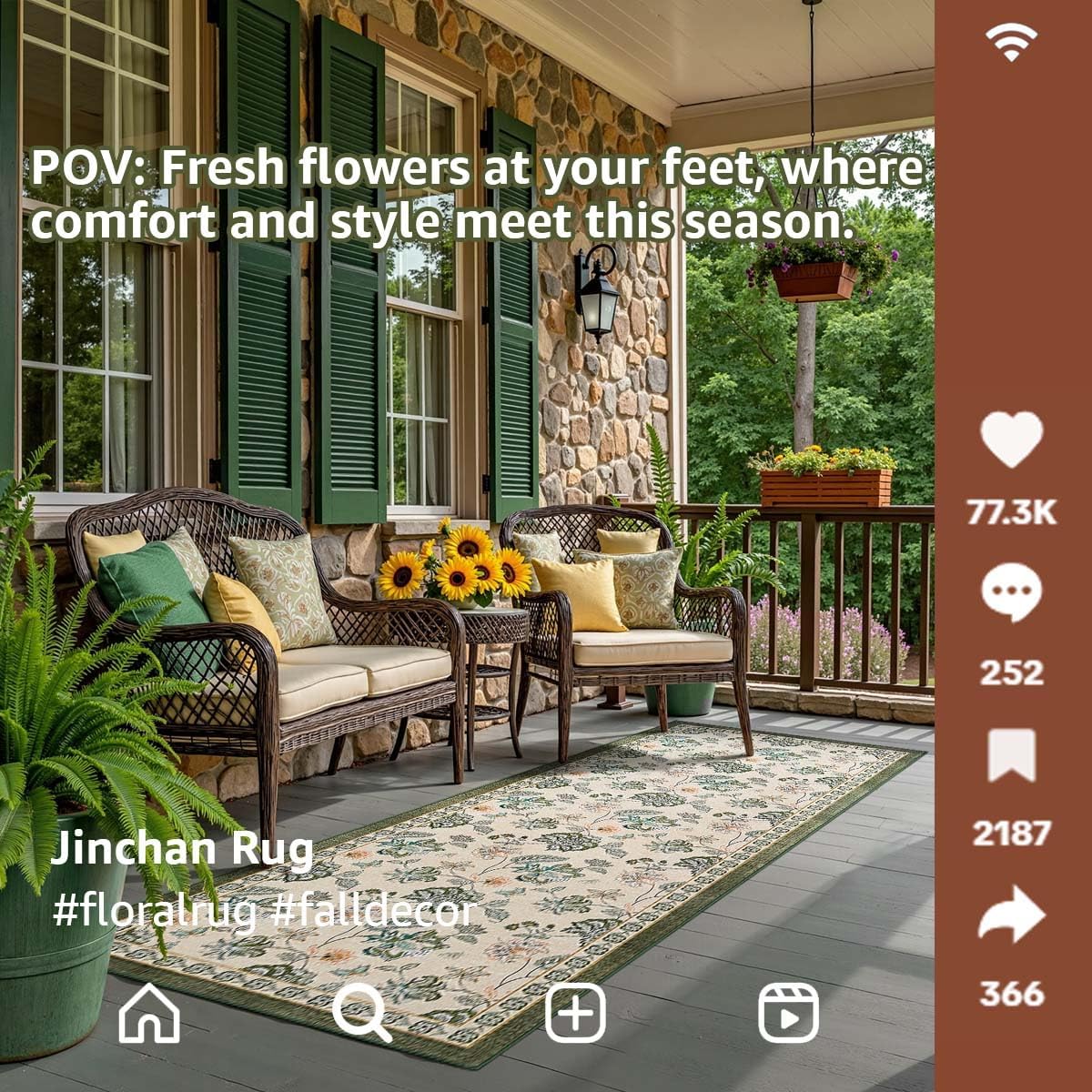 jinchan 3x8 Floral Runner Rug for Hallway Washable Kitchen Runner Vintage Romance Design Non Slip Thin Indoor Floor Cover Low-Profile Throw Carpet for Entryway Bathroom Bedroom Porch, Green/Beige