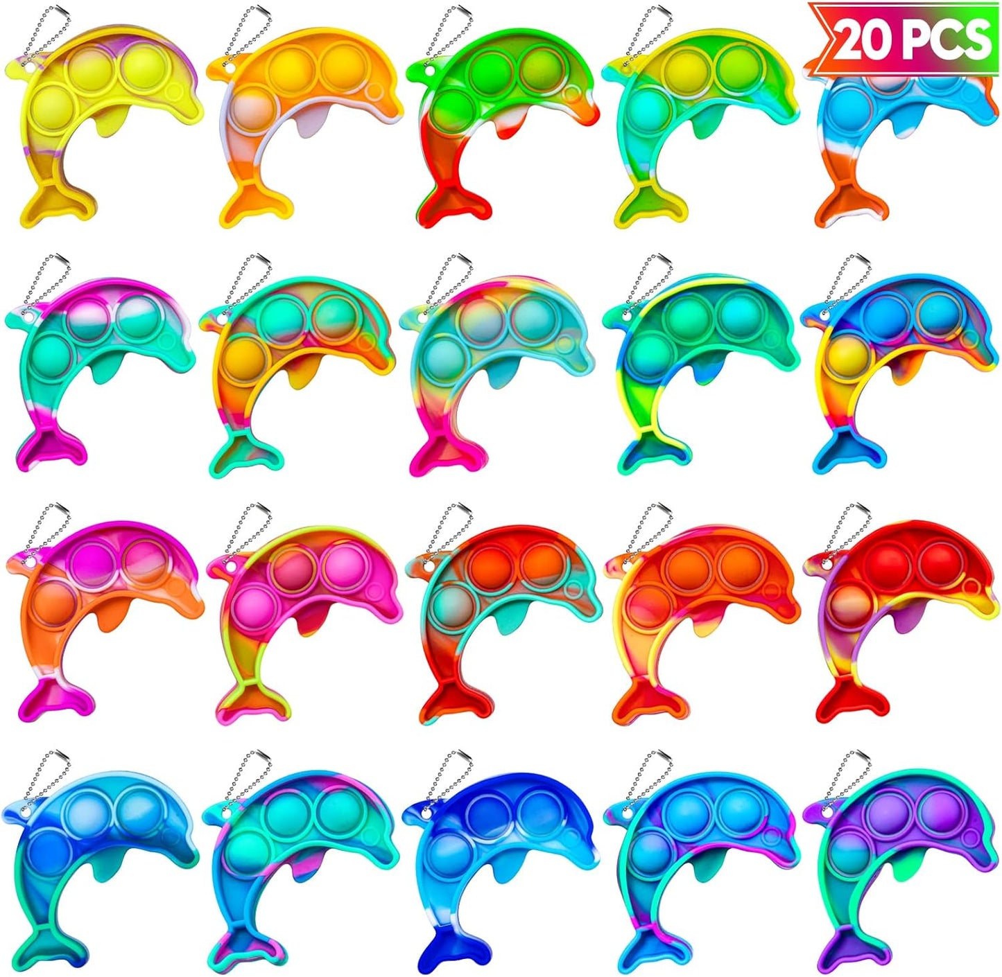 Pop Fidget Toys Bulk Its Birthday Party Favors for Kids 20PCS Cute Dolphin Mini Pop Keychain It Fidget Toy Packs Fidgets for Classroom Prizes for Kids Christmas Stocking Stuffers for Kids Sensory Toys