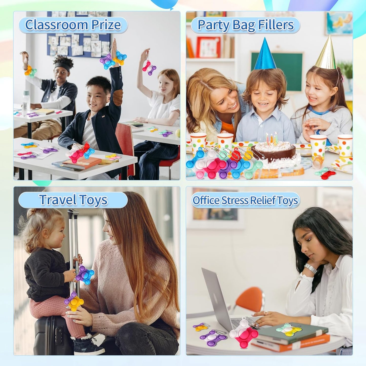 32 PCS New Mini Big Pop Fidget Toys Pack Party Favors, Silicone Squeeze Pop Bubble Fidget Bulk Sensory Toys, Pop Keychain Bubble Toy Party Bag Fillers for Kids, Wrap Pop Toy