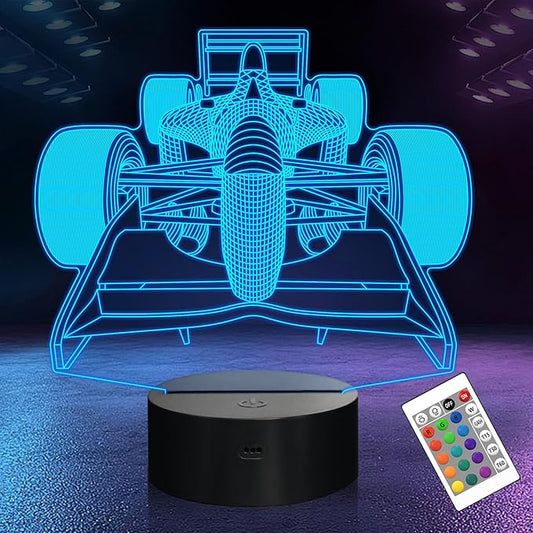 F1 Gifts for Boys Men, Formula 1 Racing Car 3D Illusion lamp Roadster Night Light for Kids Boys Bedroom Decor,16 Colors Changing Lighting Lamp with Remote Control